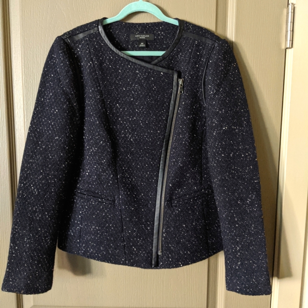 Ann Taylor Tweed Asymmetrical Zip Moto Jacket 0P